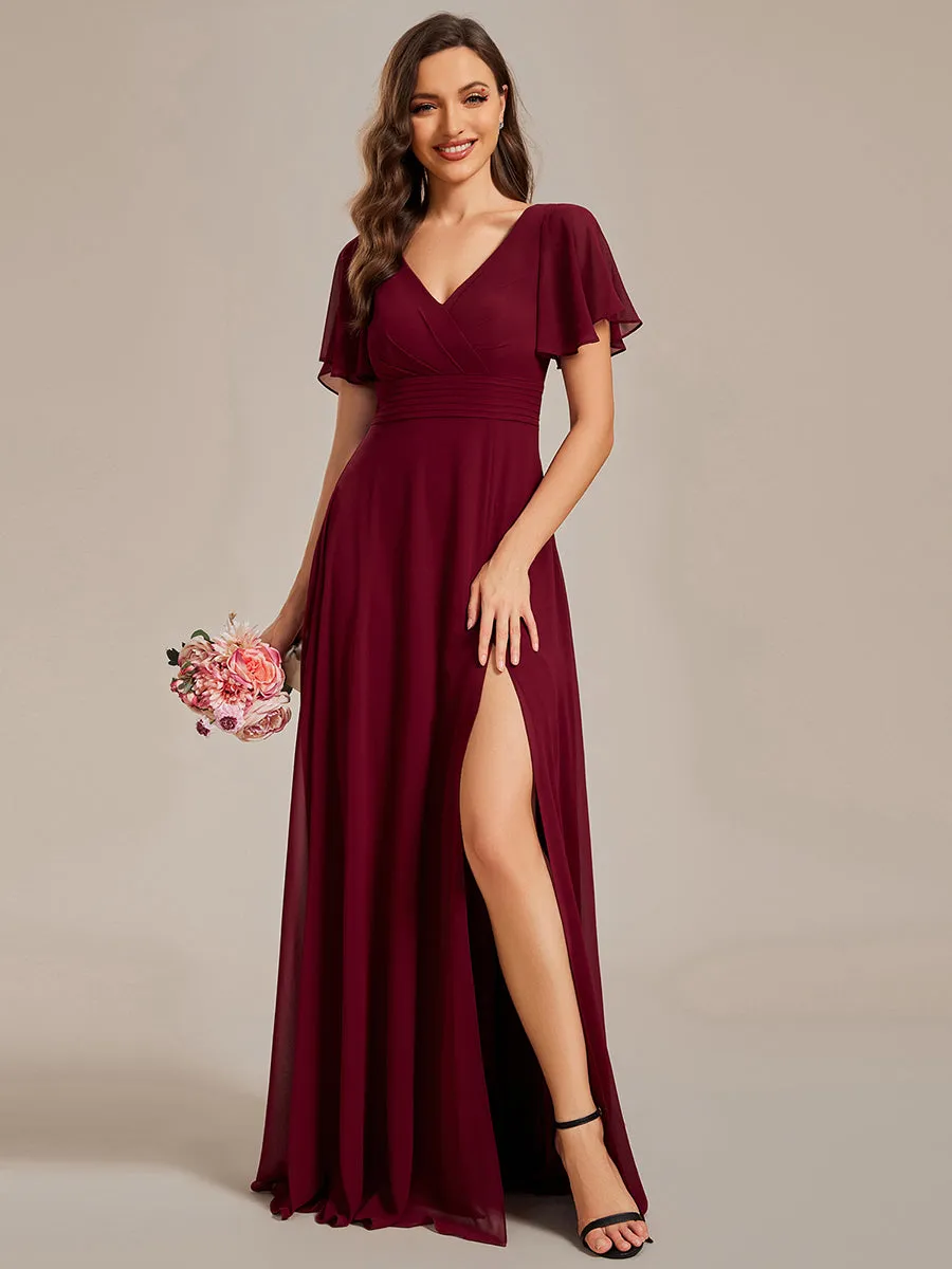 Hollow Embroidery Back Side Split Maxi Bridesmaid Dresses