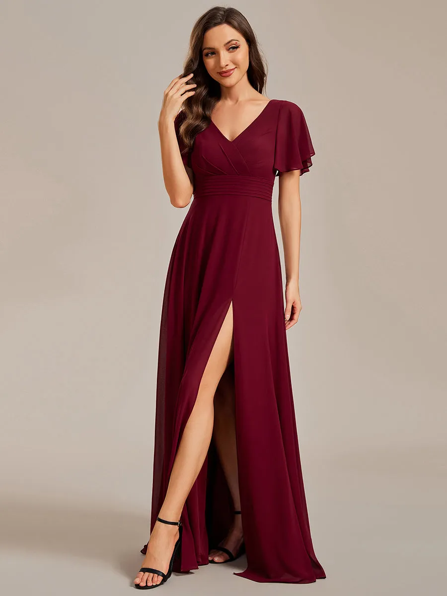 Hollow Embroidery Back Side Split Maxi Bridesmaid Dresses