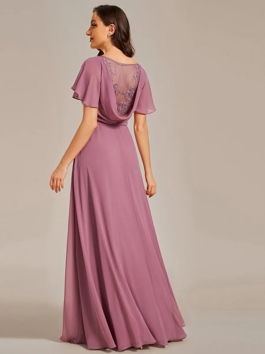 Hollow Embroidery Back Side Split Maxi Bridesmaid Dresses