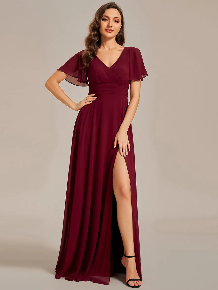 Hollow Embroidery Back Side Split Maxi Bridesmaid Dresses