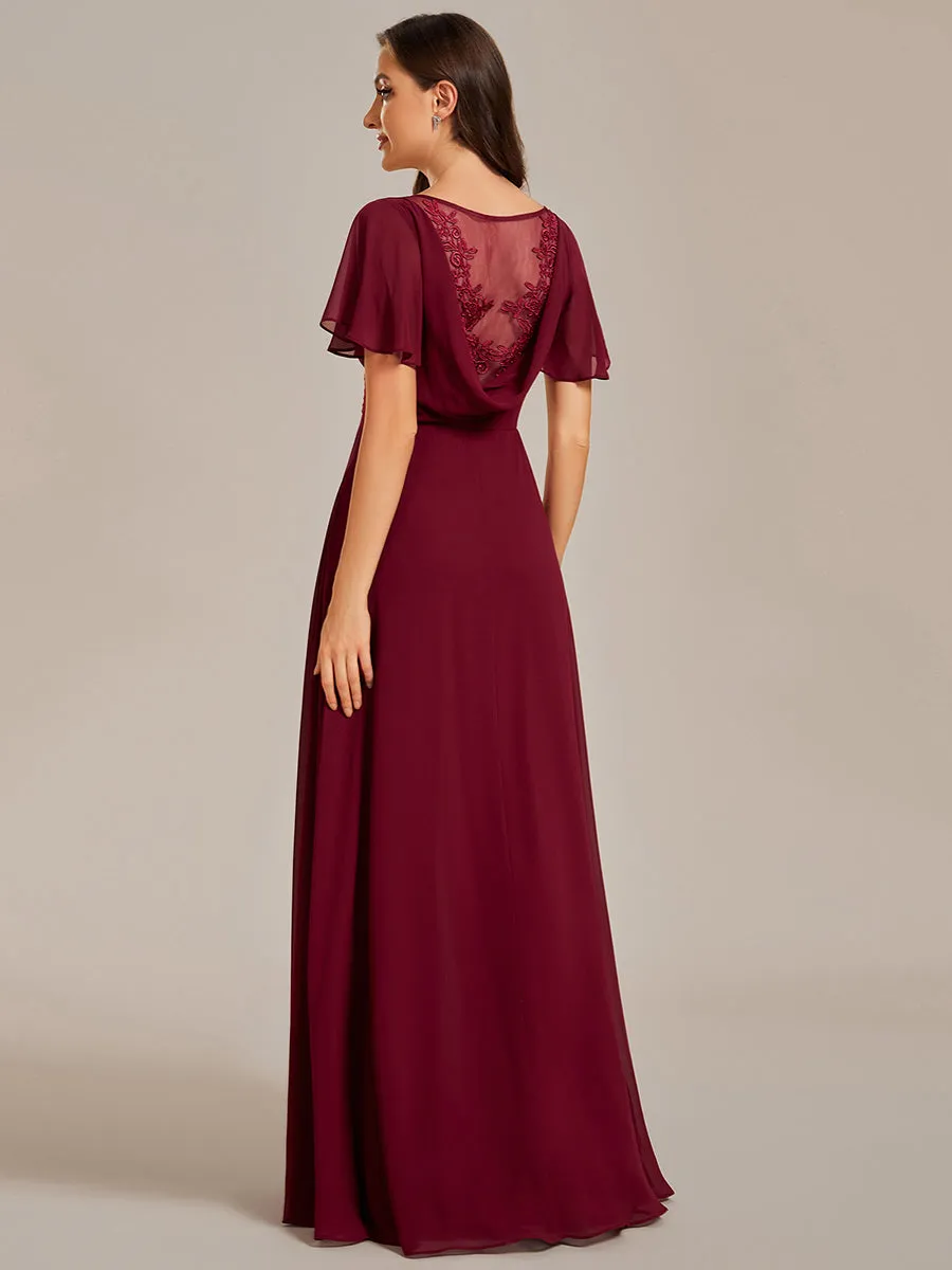 Hollow Embroidery Back Side Split Maxi Bridesmaid Dresses