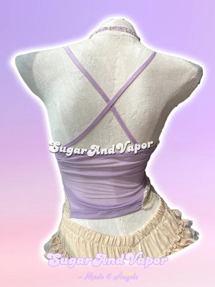 Irisa Lilac Mesh Princess Crop Top