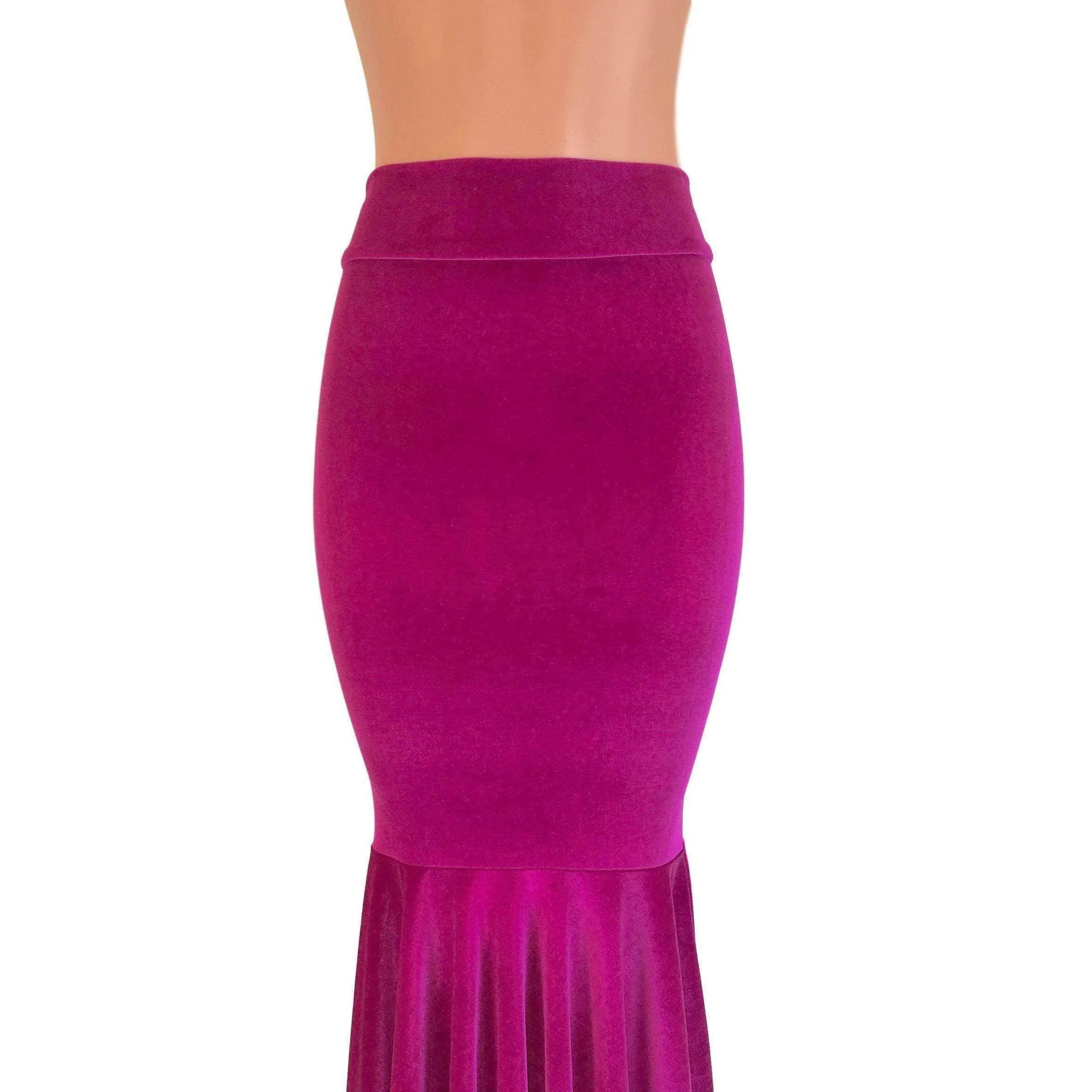 Long Mermaid Skirt - Fuchsia Pink Velvet Fit n Flare Maxi Skirt