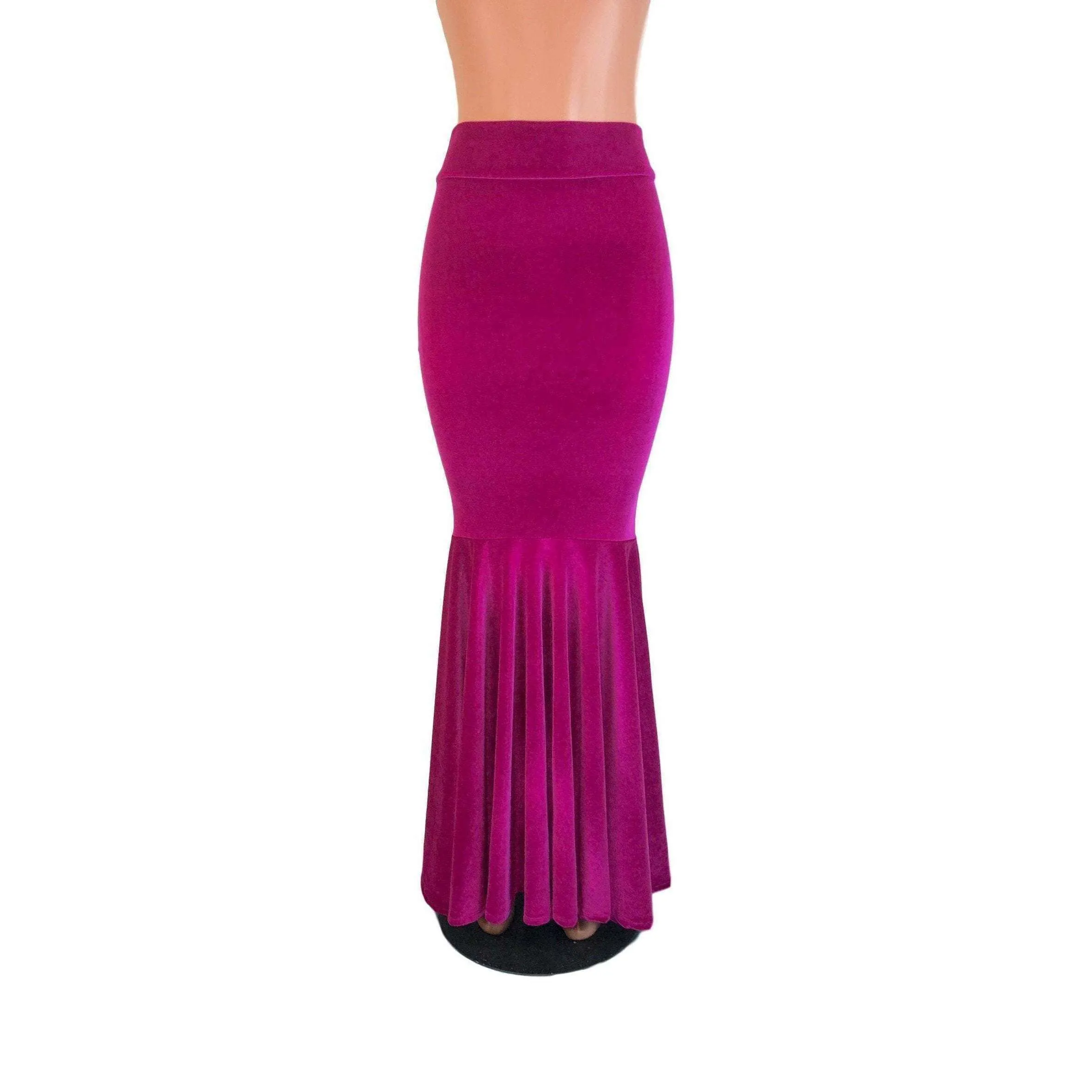 Long Mermaid Skirt - Fuchsia Pink Velvet Fit n Flare Maxi Skirt