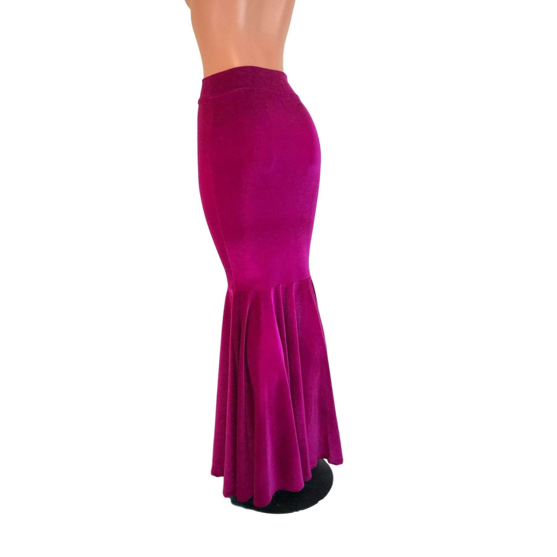 Long Mermaid Skirt - Fuchsia Pink Velvet Fit n Flare Maxi Skirt