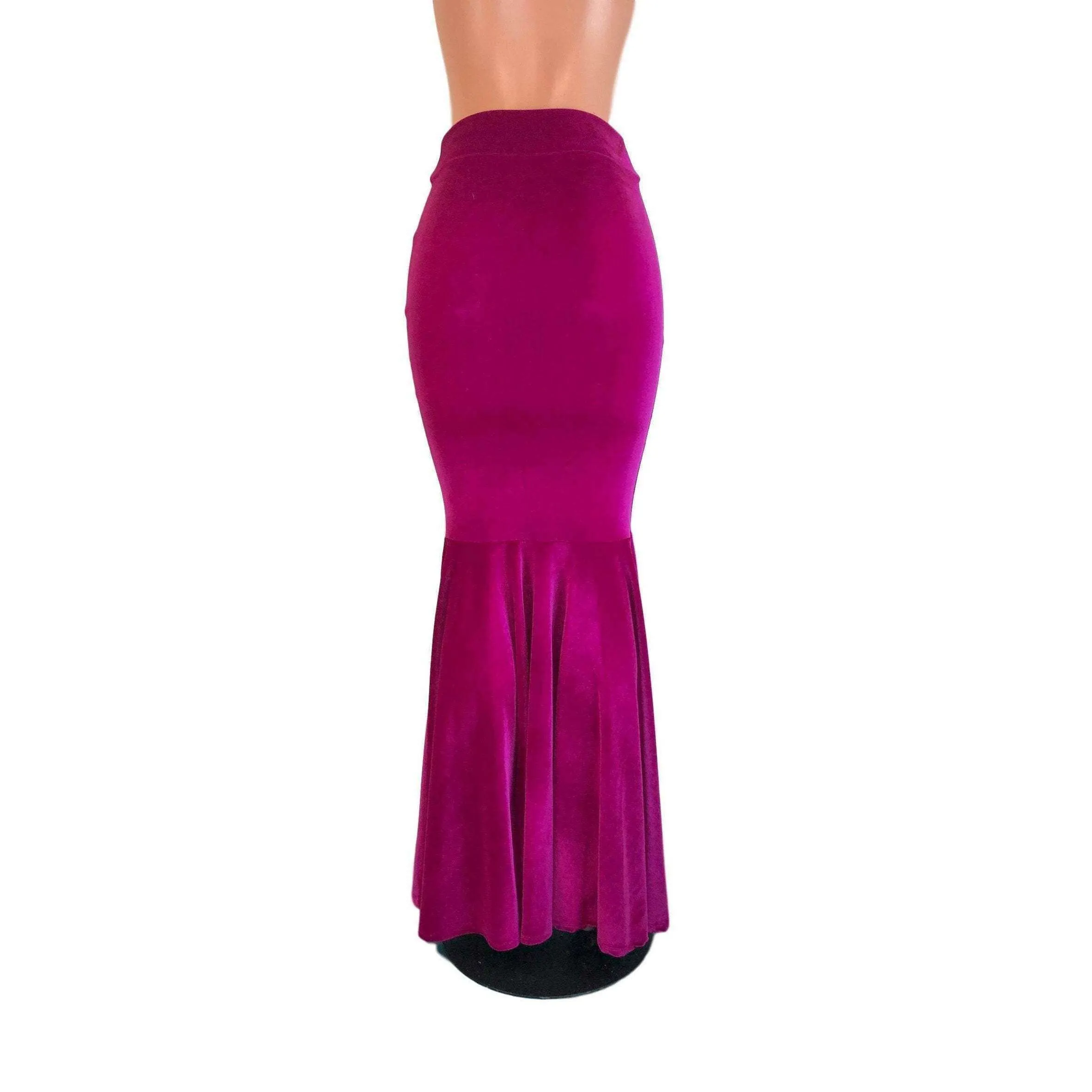 Long Mermaid Skirt - Fuchsia Pink Velvet Fit n Flare Maxi Skirt