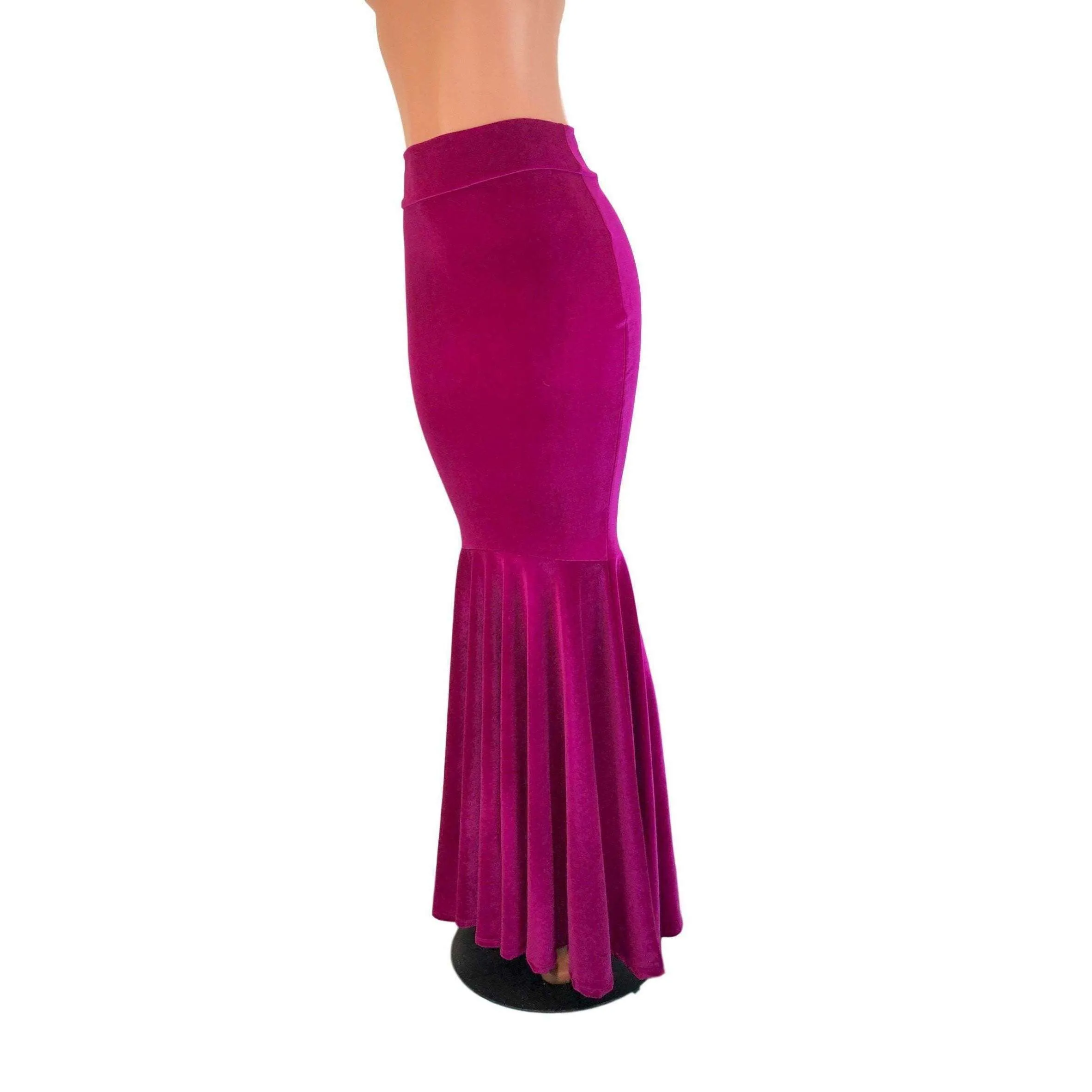 Long Mermaid Skirt - Fuchsia Pink Velvet Fit n Flare Maxi Skirt