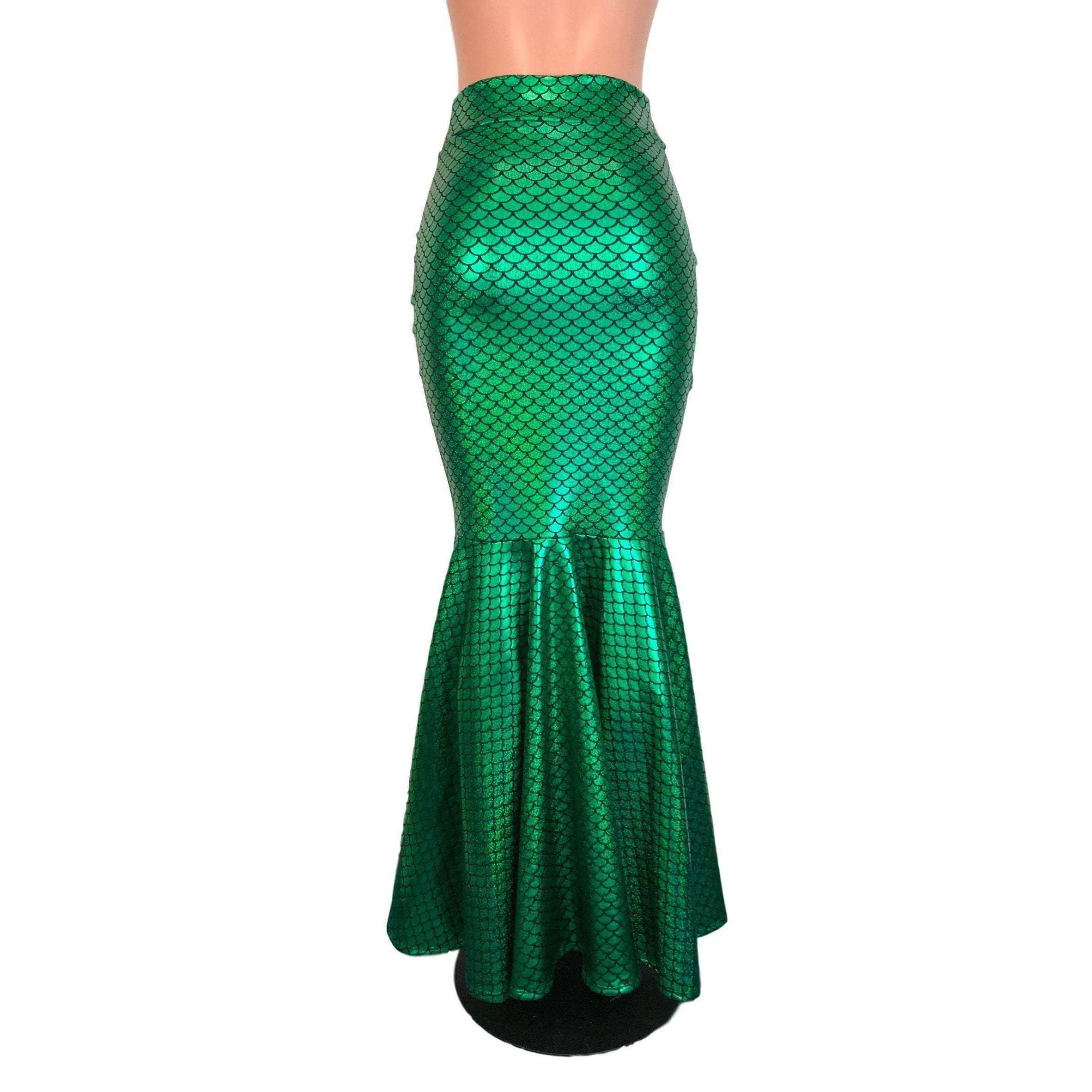 Long Mermaid Skirt - Green Mermaid Scales Fit n Flare Maxi Skirt