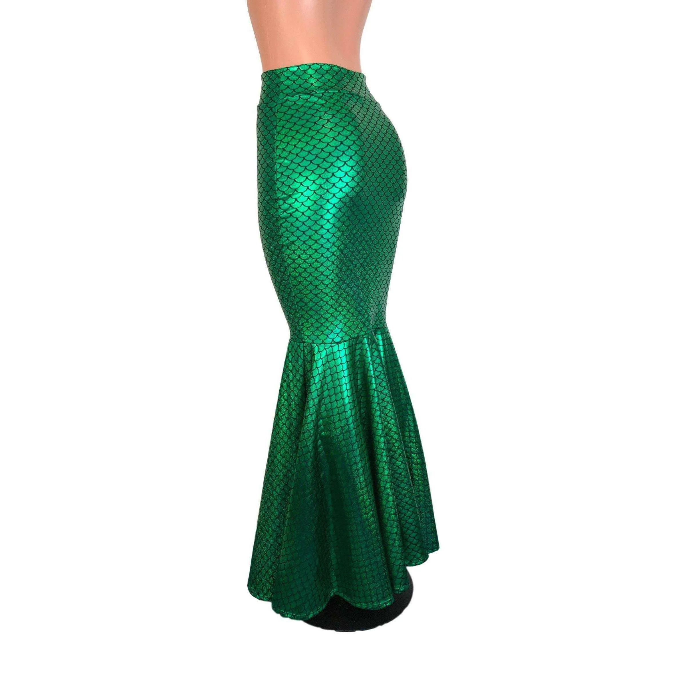 Long Mermaid Skirt - Green Mermaid Scales Fit n Flare Maxi Skirt