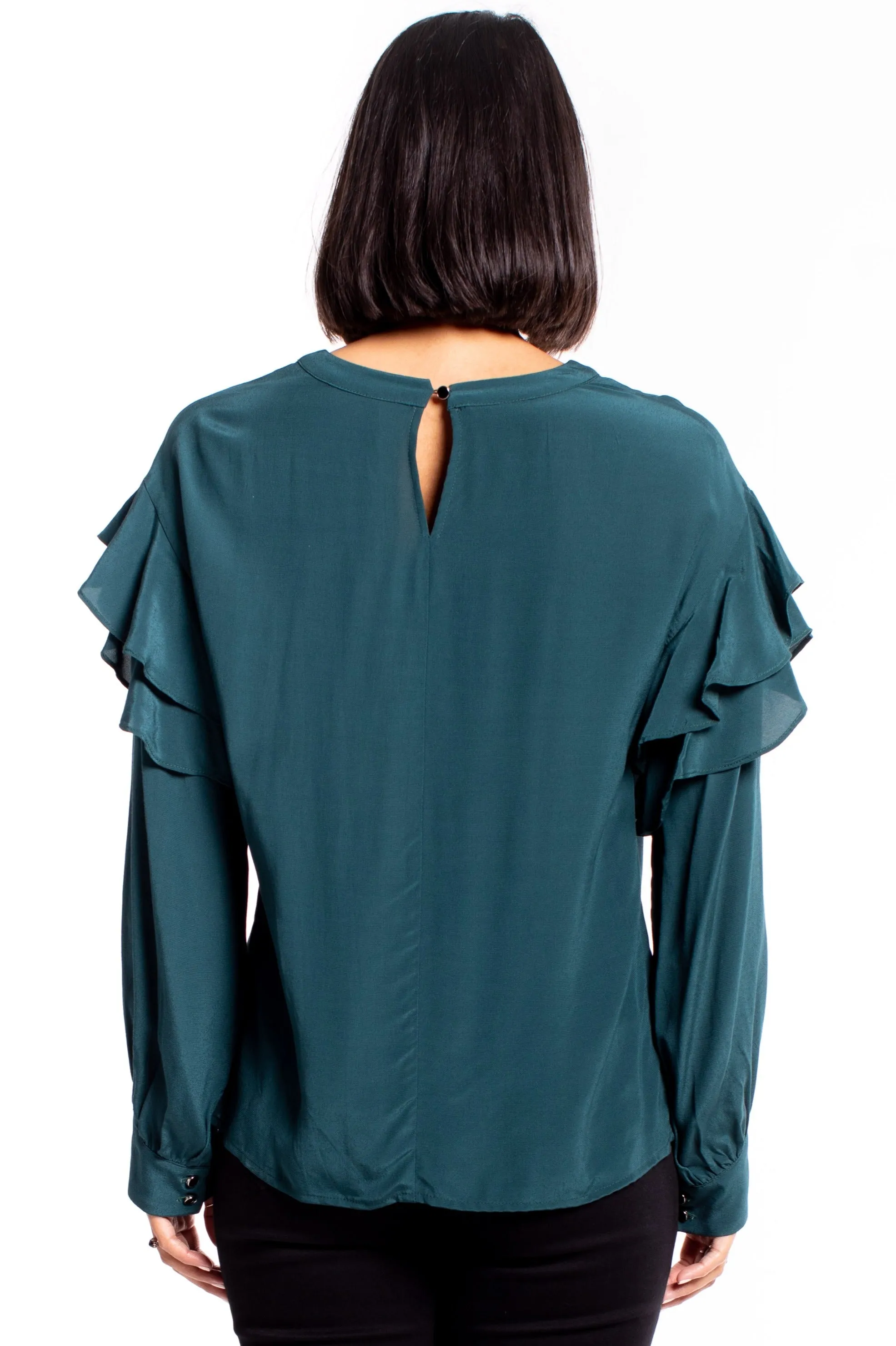 Miller Dark Teal Frill Shoulder LS Top