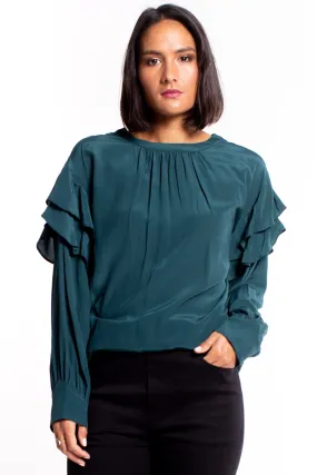 Miller Dark Teal Frill Shoulder LS Top