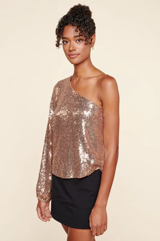 Moon Glow One Shoulder Sequin Top