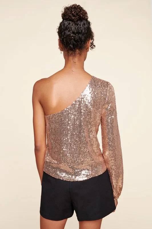 Moon Glow One Shoulder Sequin Top