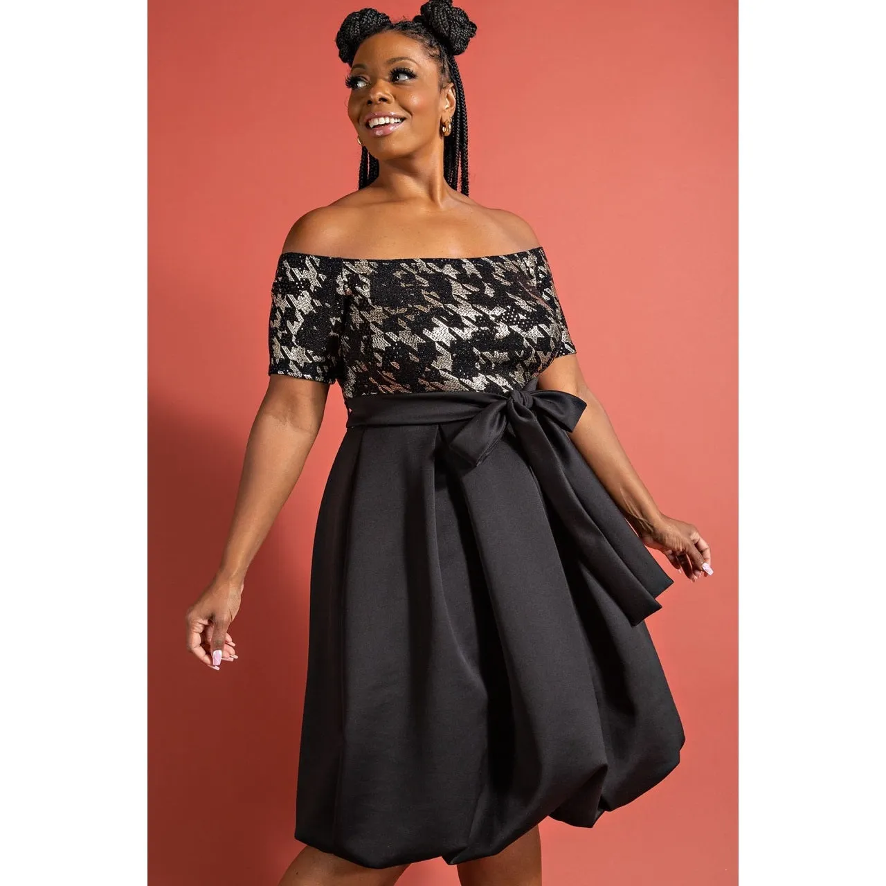 Off Shoulder Bubble Hem Dress - Plus Size - Final Sale Item