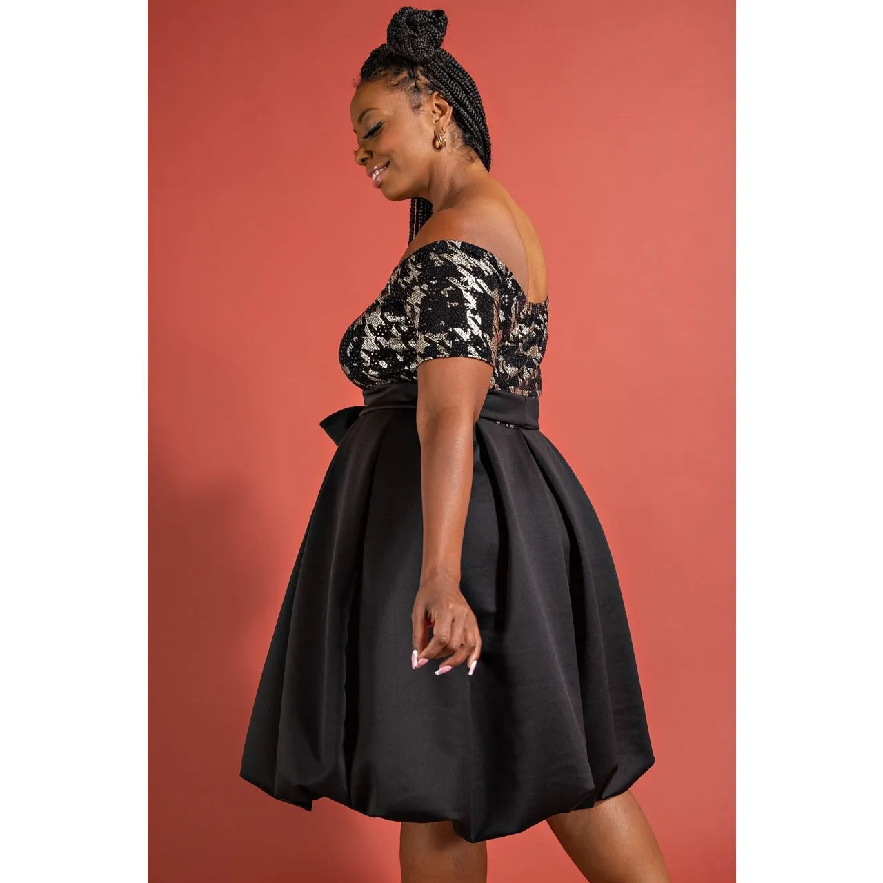 Off Shoulder Bubble Hem Dress - Plus Size - Final Sale Item