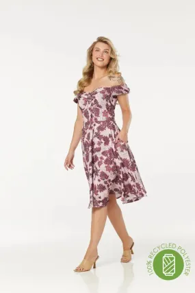 Off-Shoulder Fit and Flare Floral Midi Swing Klaudi Dress