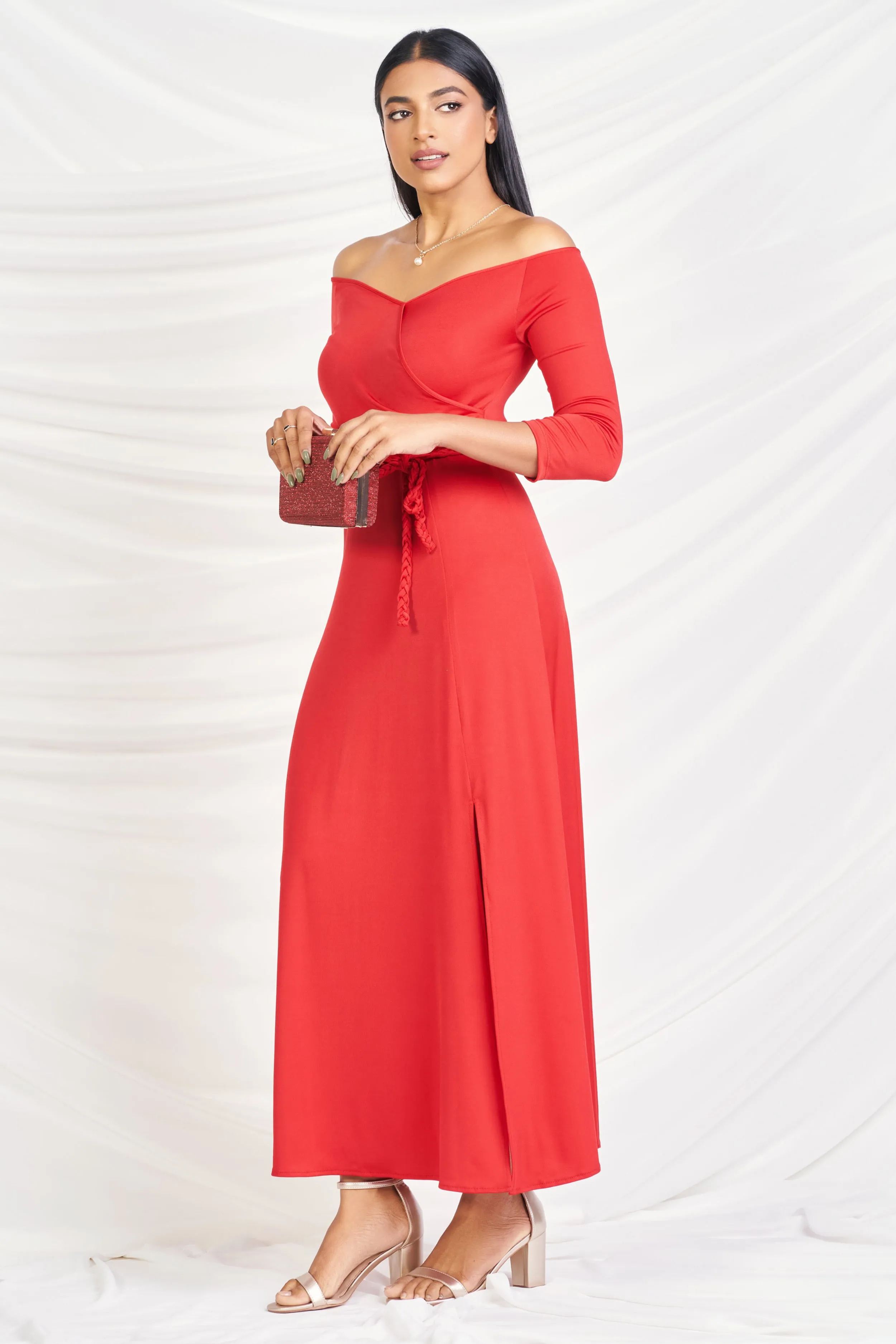 Off Shoulder Maxi Dress - Slim Fit