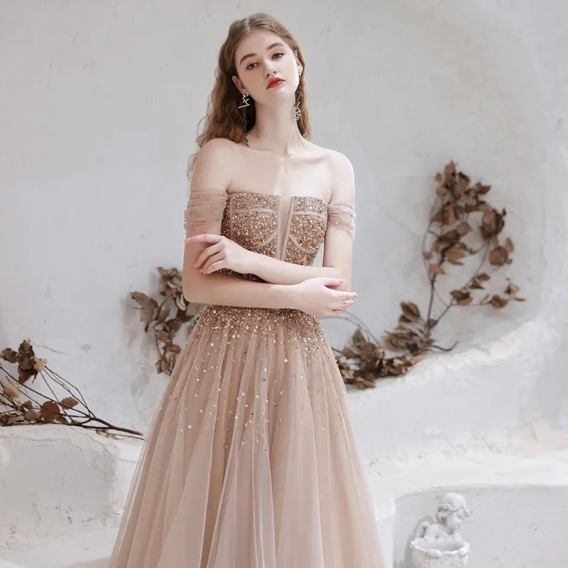 Off the Shoulder A-Line Tulle Prom Evening Dress