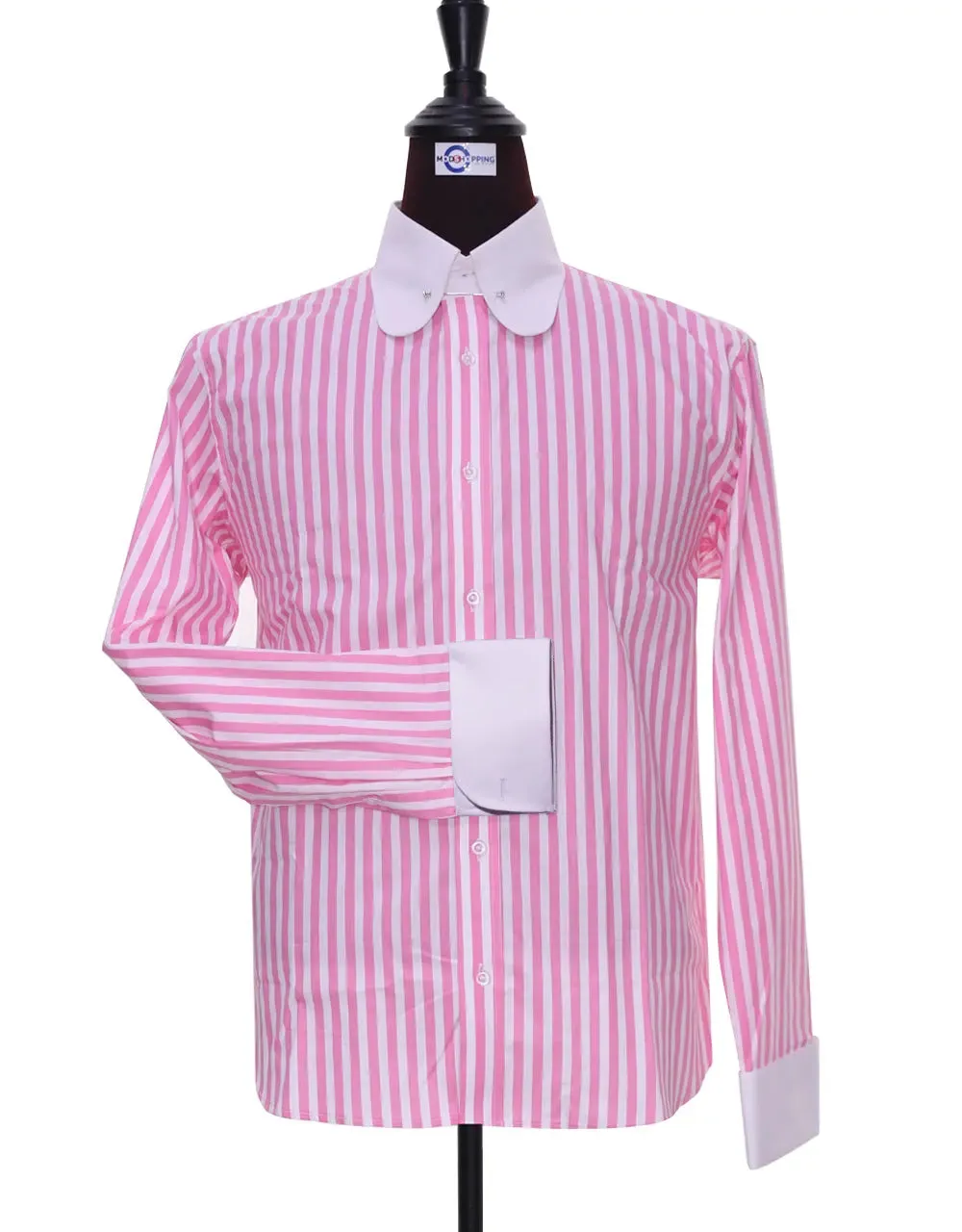 Penny Pin Collar Shirt - Pink and White Stripe Shirt