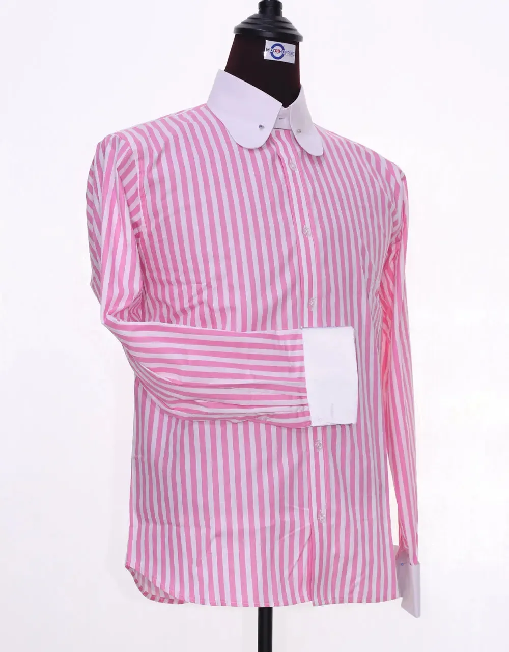 Penny Pin Collar Shirt - Pink and White Stripe Shirt