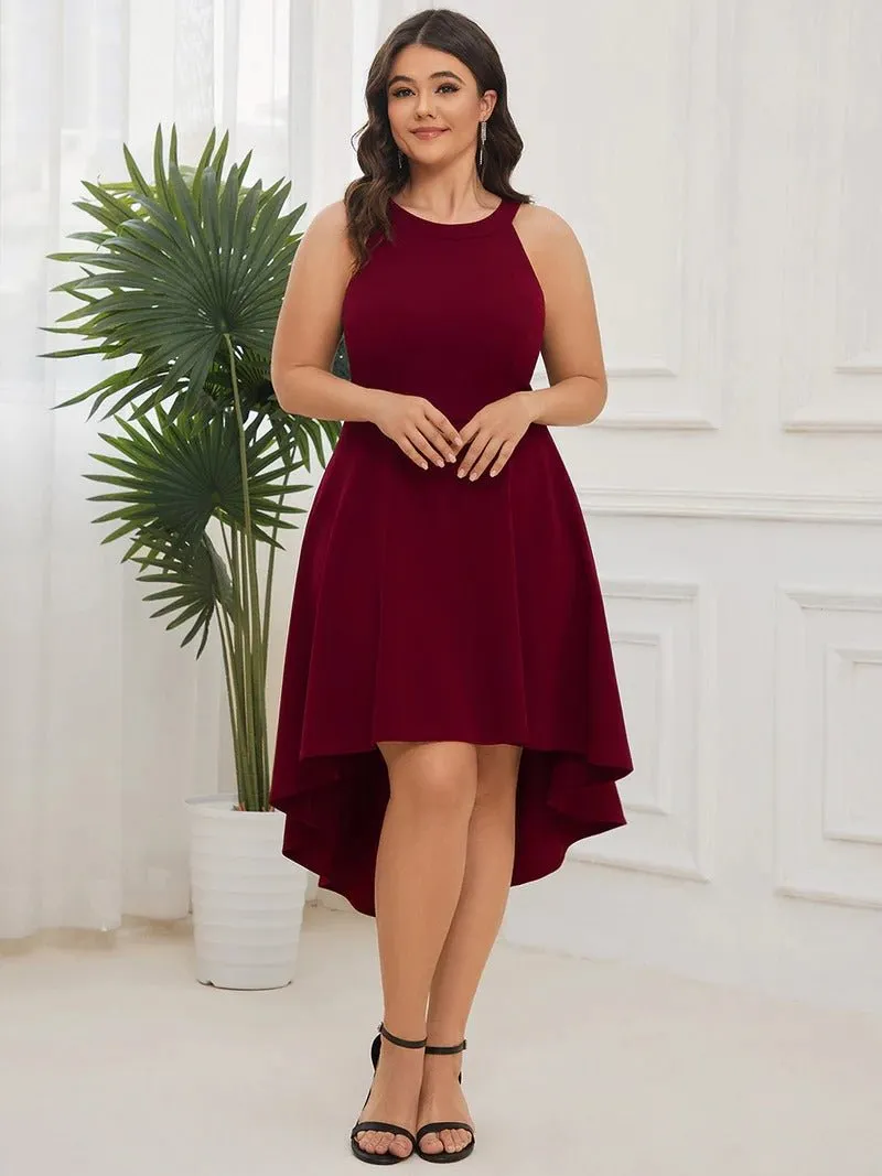 Plus Round Neck Knee Length Asymmetrical Hem Evening Dresses