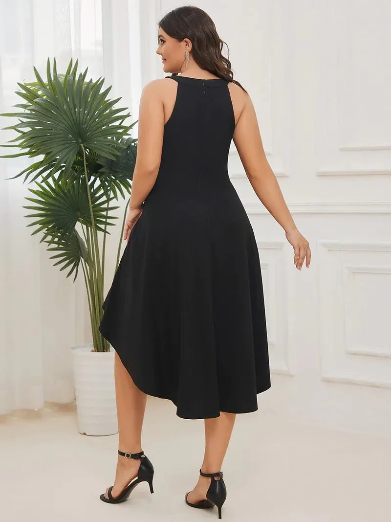 Plus Round Neck Knee Length Asymmetrical Hem Evening Dresses