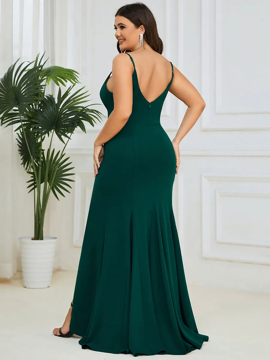 Plus Sexy Sleeveless Fishtail Deep V Neck Wholesale Evening Dresses