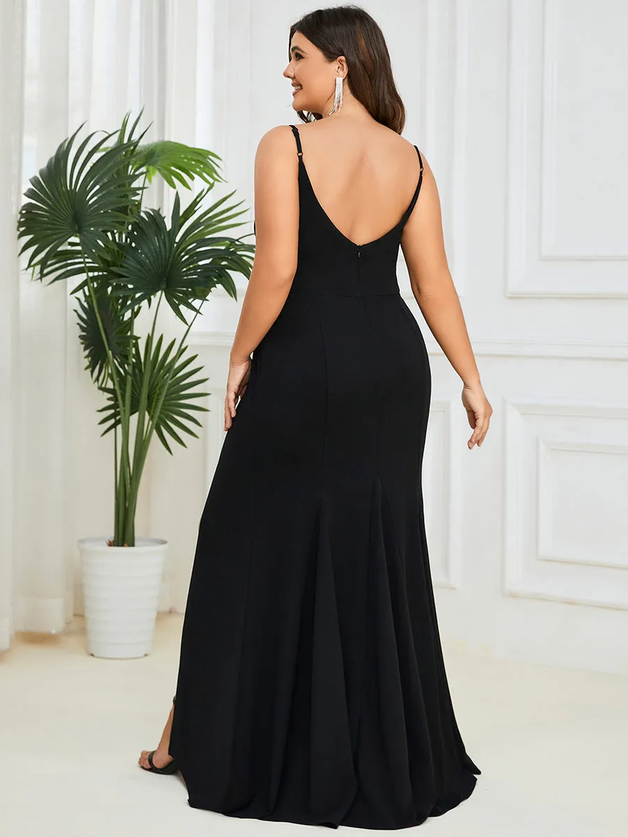 Plus Sexy Sleeveless Fishtail Deep V Neck Wholesale Evening Dresses