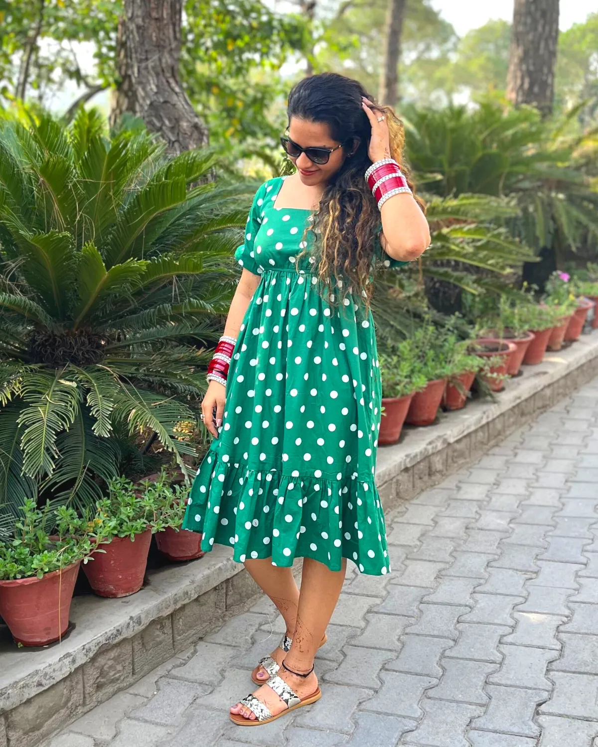 Polka Green Tiered Summer Dress