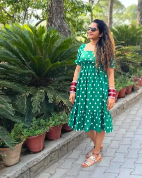 Polka Green Tiered Summer Dress