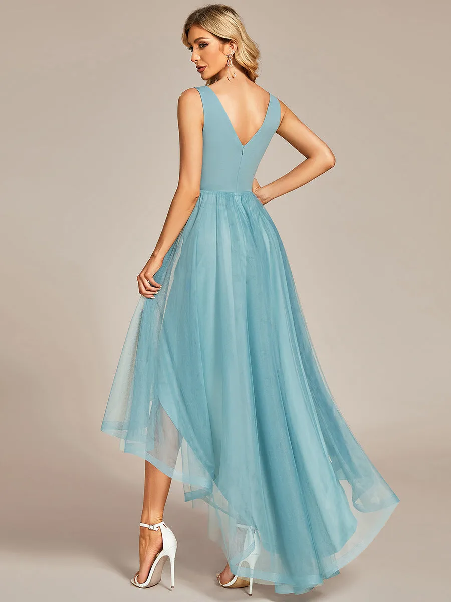 Pretty High Low V Neck Tulle Wholesale Prom Dresses