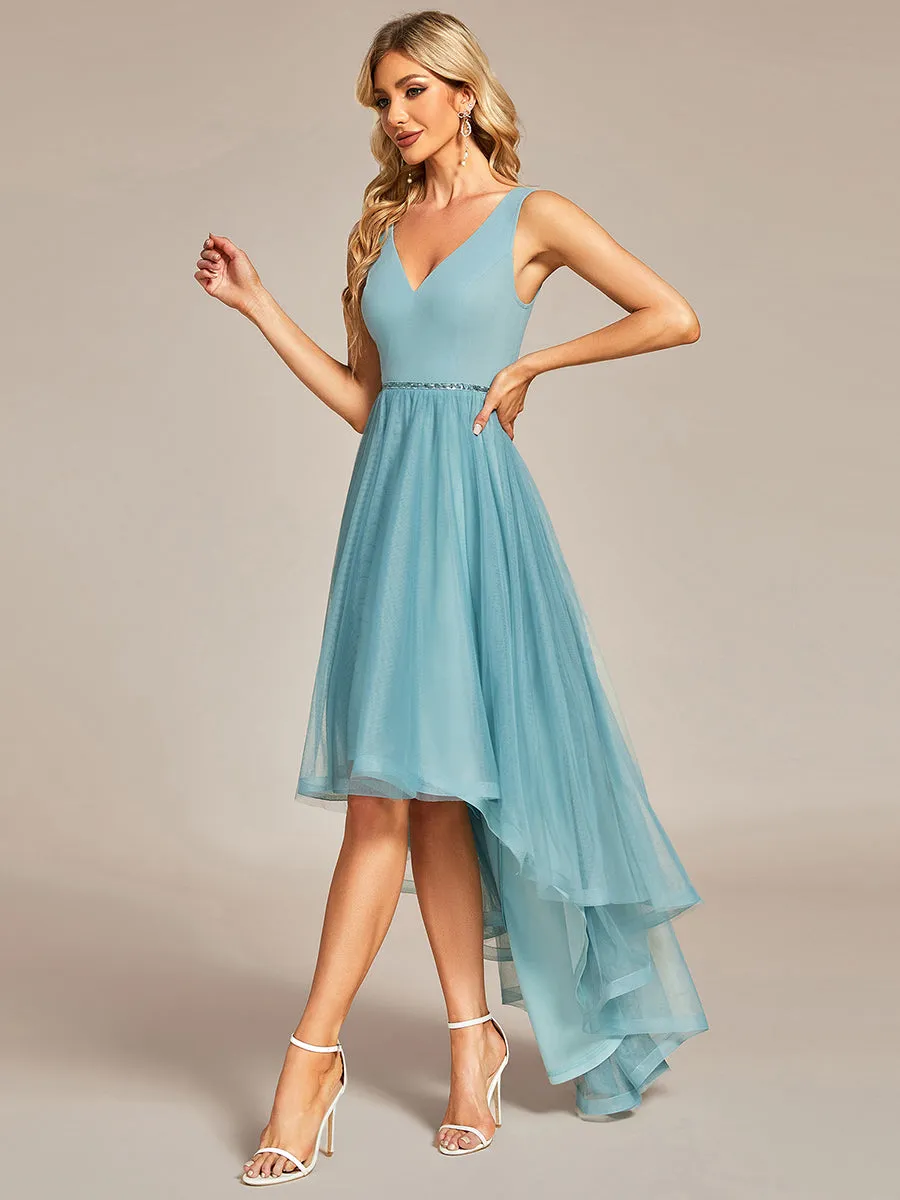 Pretty High Low V Neck Tulle Wholesale Prom Dresses