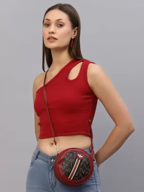 Red One Shoulder Ribbed Crop Top