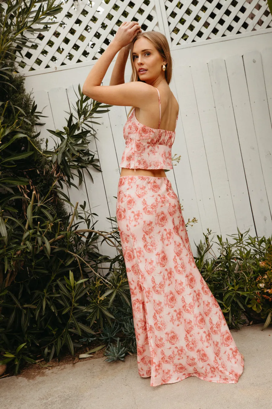 Rosetta Floral Satin Maxi Skirt