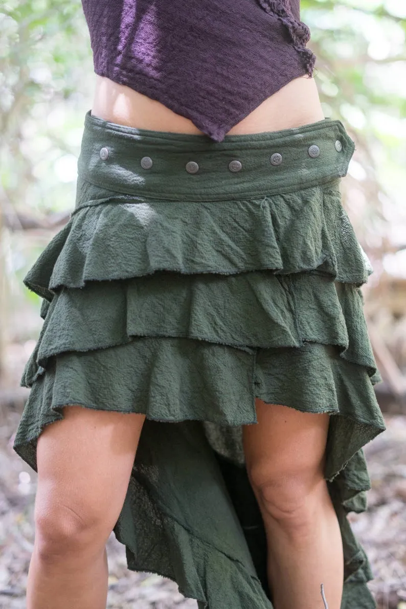 RUFFLE SKIRT OLIVE GREEN