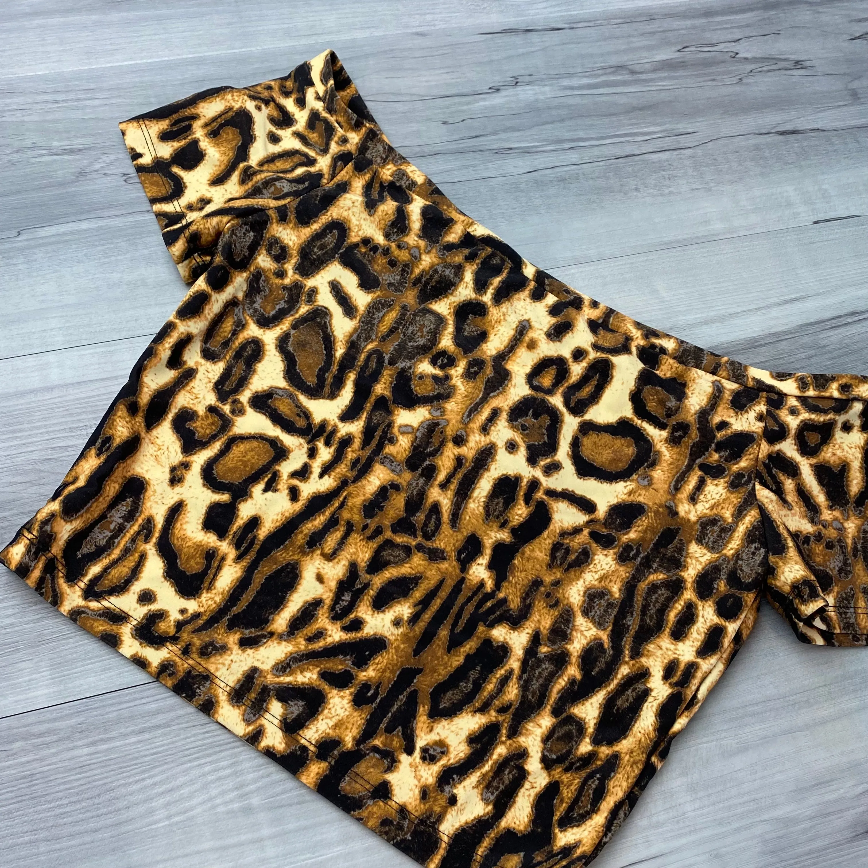 SALE - Cropped Cold Shoulder Top - Leopard