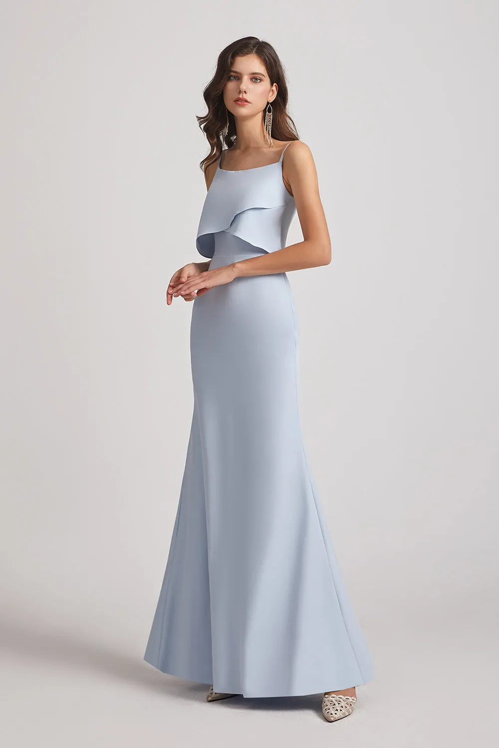 Spaghetti Straps Tiered Top Maxi Bridesmaid Dresses (AF0031)