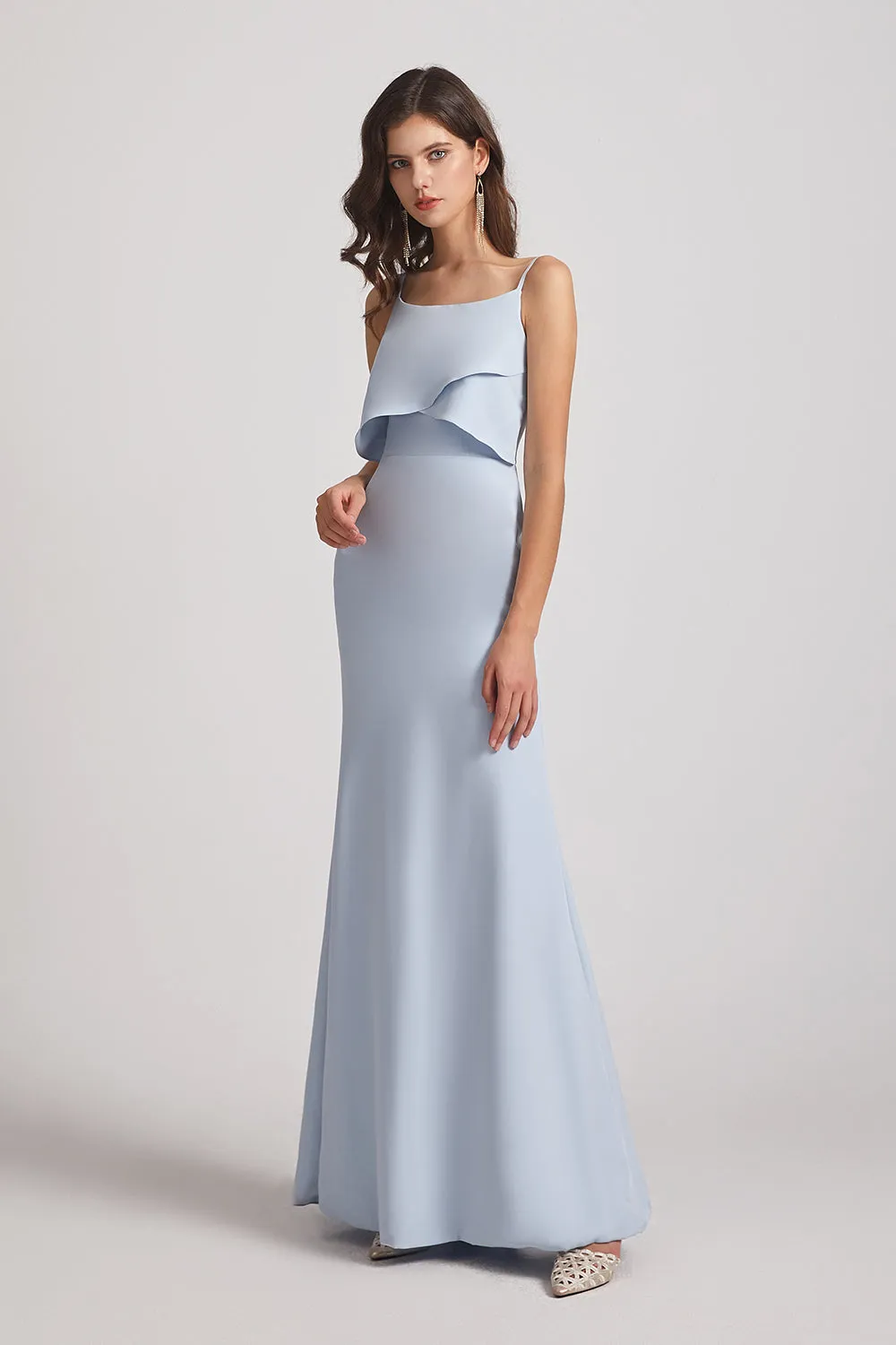 Spaghetti Straps Tiered Top Maxi Bridesmaid Dresses (AF0031)