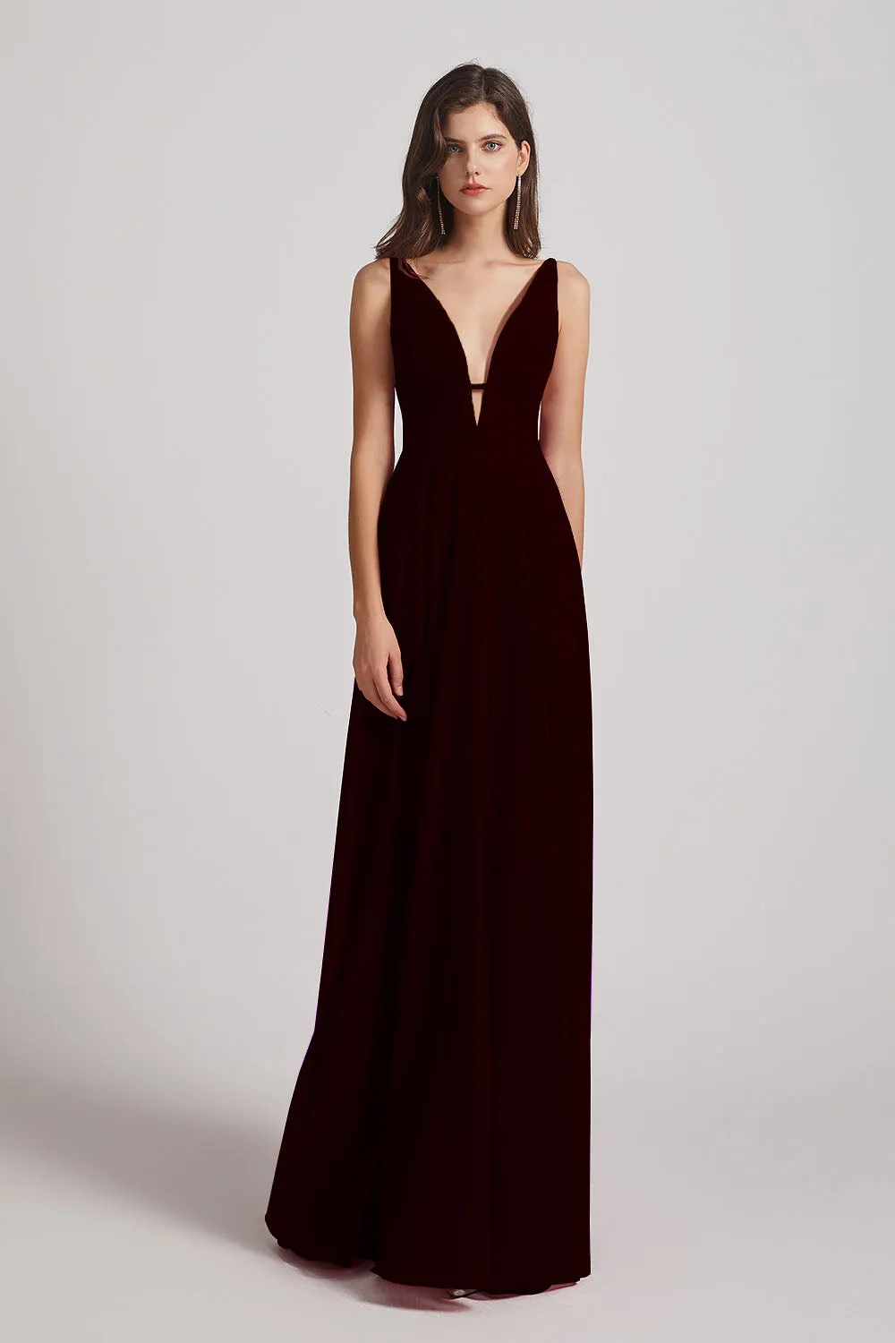 Straps Long Chiffon Plunging V-Neck Bridesmaid Dresses (AF0069)