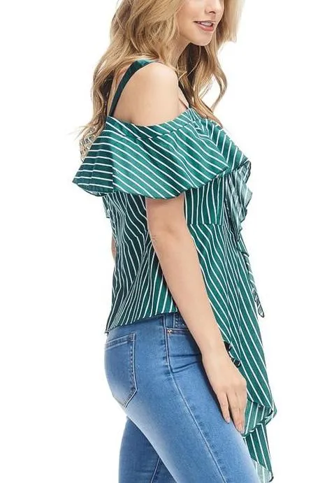 Striped One Shoulder Ruffle Top