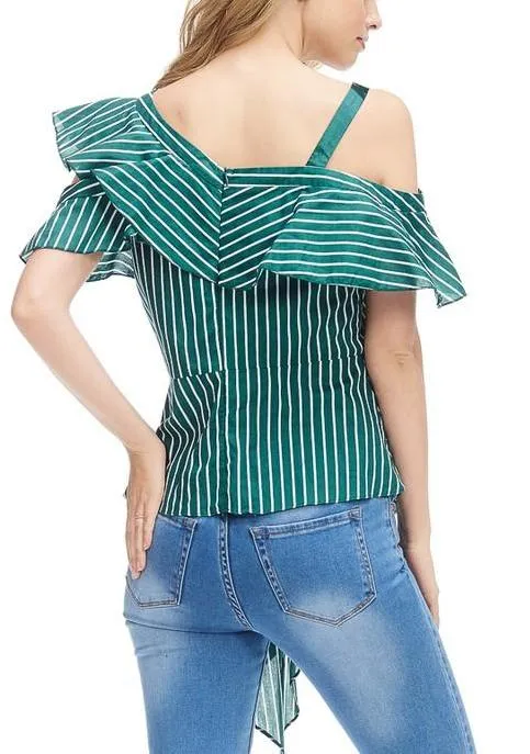 Striped One Shoulder Ruffle Top