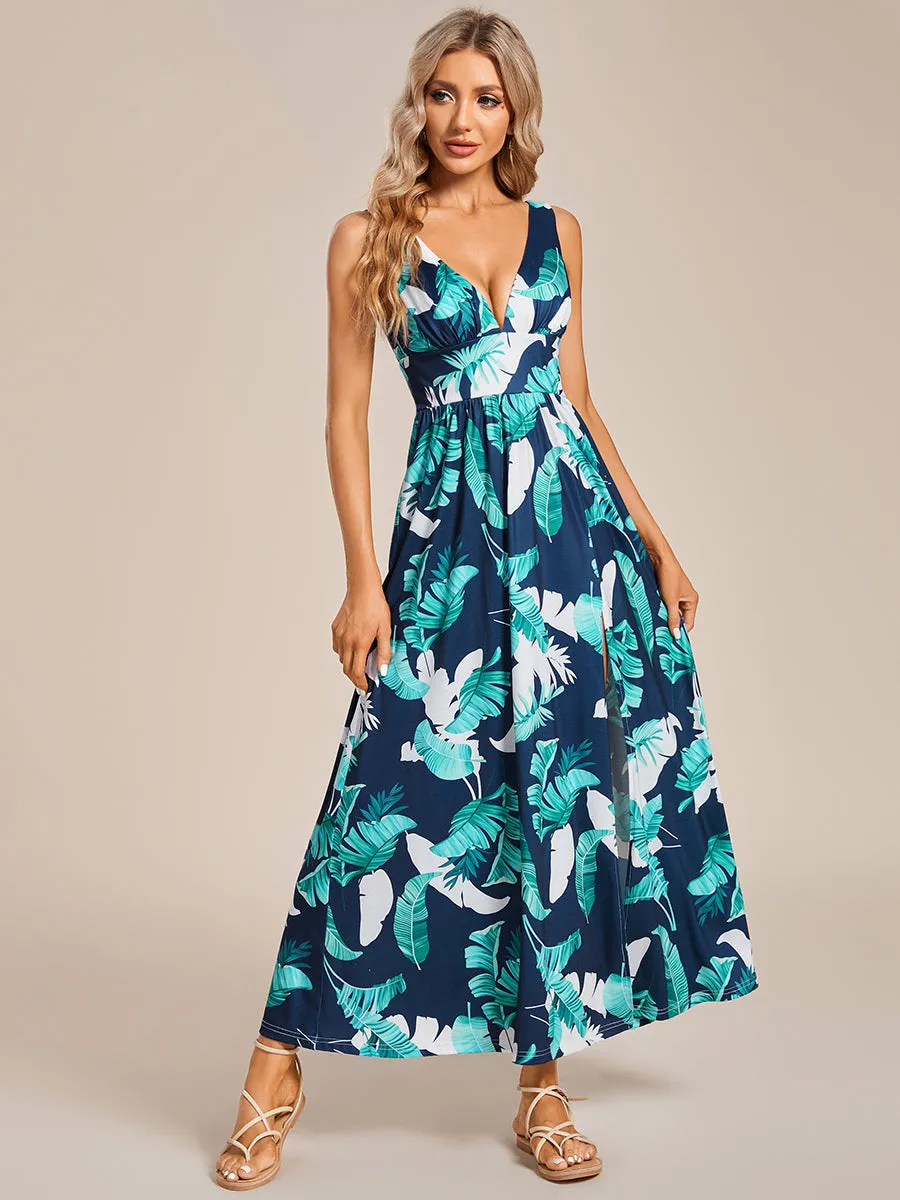 Tea Length Side Split Printed Wholesale Evening Dresses With Belt