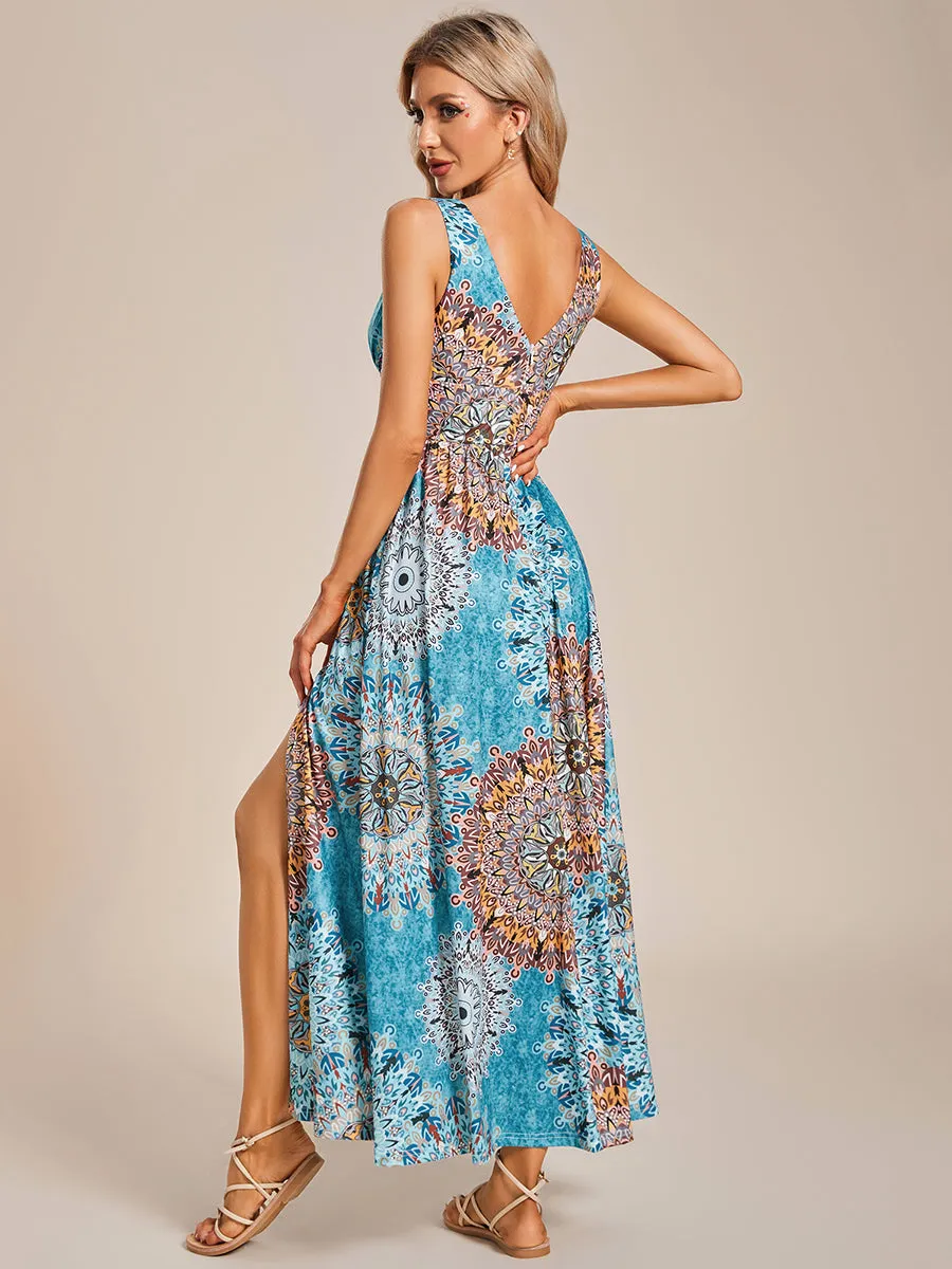 Tea Length Side Split Printed Wholesale Evening Dresses With Belt