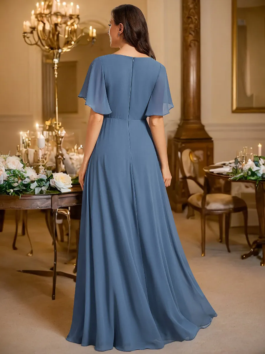 V Neck Appliques Pleated Wholesale Bridesmaid Dresses