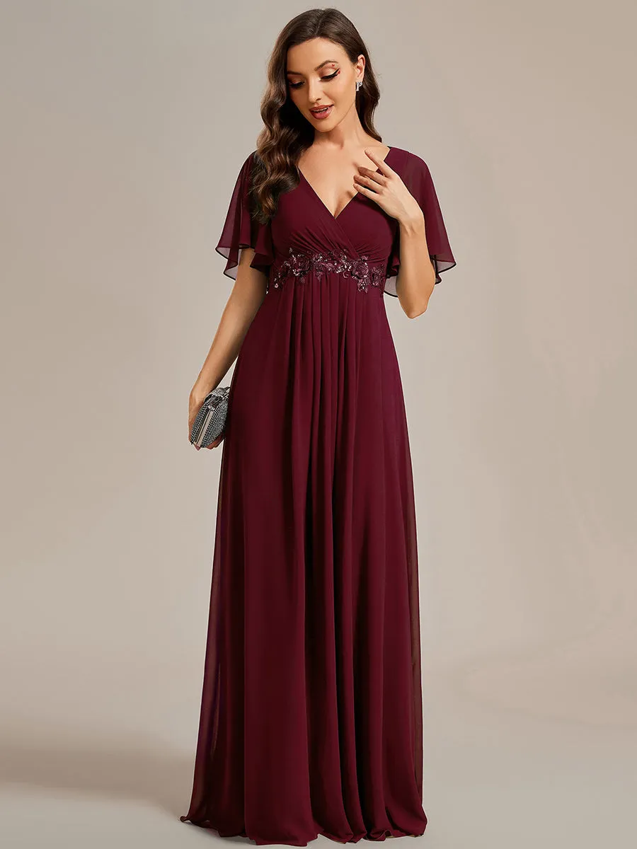 V Neck Appliques Pleated Wholesale Bridesmaid Dresses