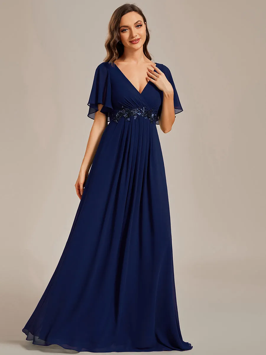 V Neck Appliques Pleated Wholesale Bridesmaid Dresses