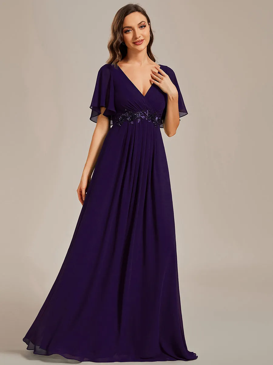 V Neck Appliques Pleated Wholesale Bridesmaid Dresses