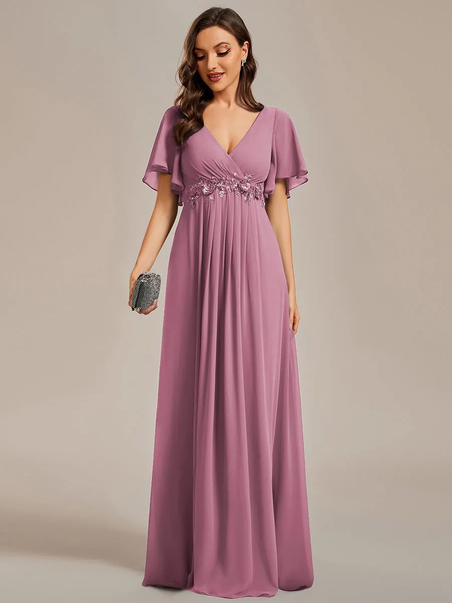 V Neck Appliques Pleated Wholesale Bridesmaid Dresses