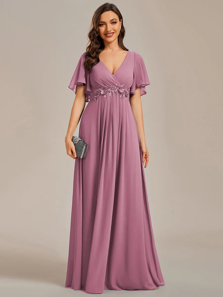 V Neck Appliques Pleated Wholesale Bridesmaid Dresses