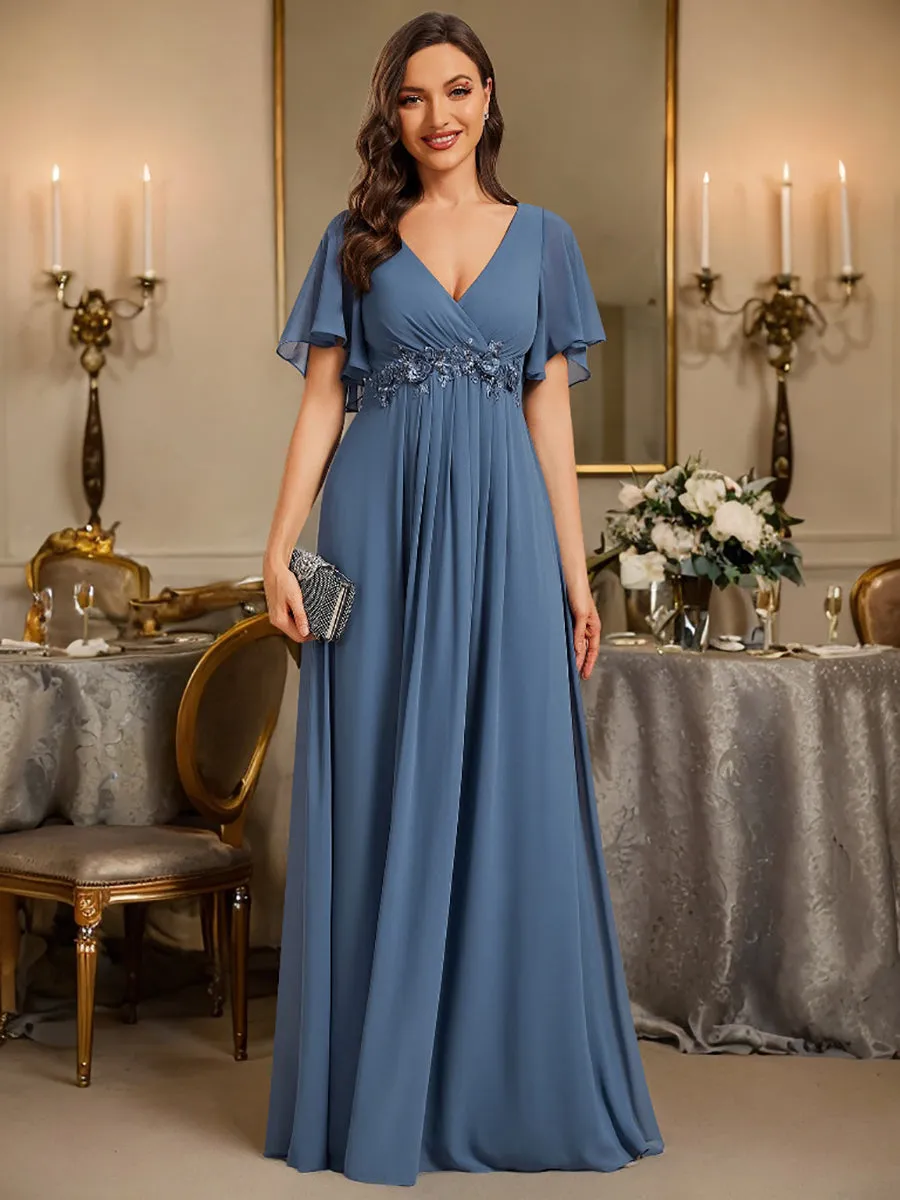 V Neck Appliques Pleated Wholesale Bridesmaid Dresses